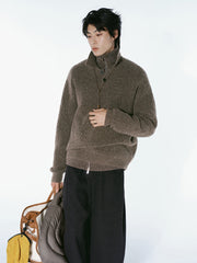 Men's Casual Brown Lapel Wool-Blend Knit Top