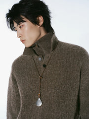 Men's Casual Brown Lapel Wool-Blend Knit Top