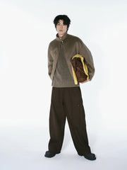 Men's Casual Brown Lapel Wool-Blend Knit Top