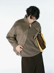 Men's Casual Brown Lapel Wool-Blend Knit Top