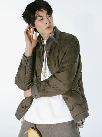 Men's Casual Shirt-Style Faux-Layer Goose Down Jacket
