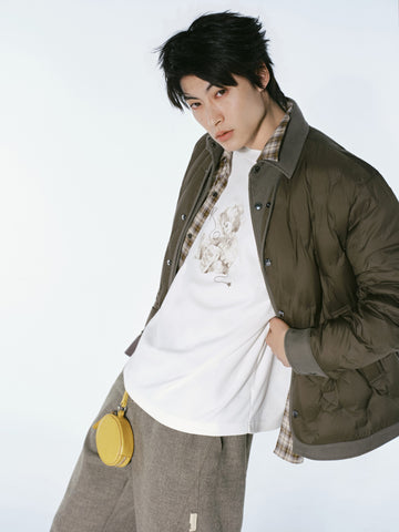 Men's Casual Shirt-Style Faux-Layer Goose Down Jacket