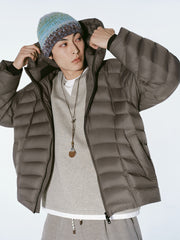 Men's Casual 90% White Duck Down Hooded Grey Down Jacket