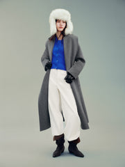 Women's Chanel-Style 100% Wool Blue Knit Cardigan