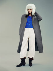 Women's Chanel-Style 100% Wool Blue Knit Cardigan