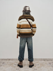 Men's Casual Color-Block Striped Polo Wool-Blend Knit Top