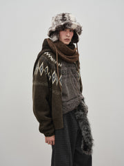 Men's Casual Fair Isle Color-Block Knit Cardigan