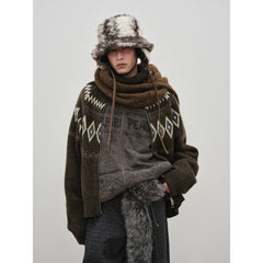 Men's Casual Fair Isle Color-Block Knit Cardigan