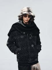 Men's Casual Black Geometric-Pattern Jacket