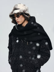 Men's Casual Black Geometric-Pattern Jacket