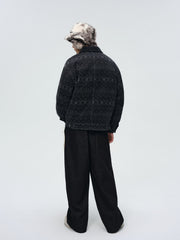 Men's Casual Black Geometric-Pattern Jacket