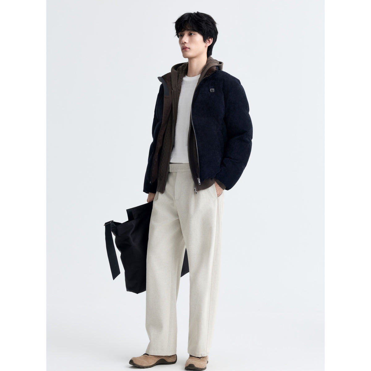Men's Casual White Relaxed-Fit Elastic-Waist Jeans