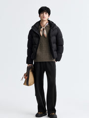 Men's Casual Brown Lapel Wool-Blend Knit Top