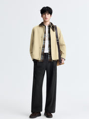 Men's Casual Blue & Brown Contrast-Plaid Embroidered Shirt