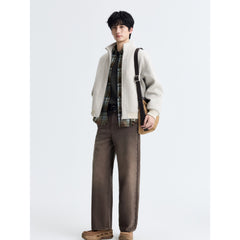 Men's Casual Blue & Brown Contrast-Plaid Embroidered Shirt