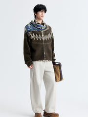 Men's Casual Fair Isle Color-Block Knit Cardigan