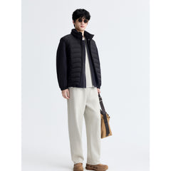 Men's Casual Beige Jacquard Elastic-Waist Pants