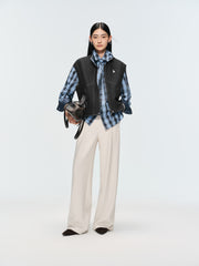 Women's Commuter Tencel Plaid Detachable-Tie Shirt
