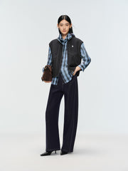Women's Commuter Tencel Plaid Detachable-Tie Shirt