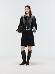 Women's Commuter Cropped Genuine Leather Corset Jacket