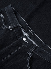 Men's Contrast-Stitch Straight Jeans with Fleece Lining