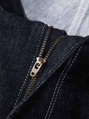 Men's Contrast-Stitch Straight Jeans with Fleece Lining