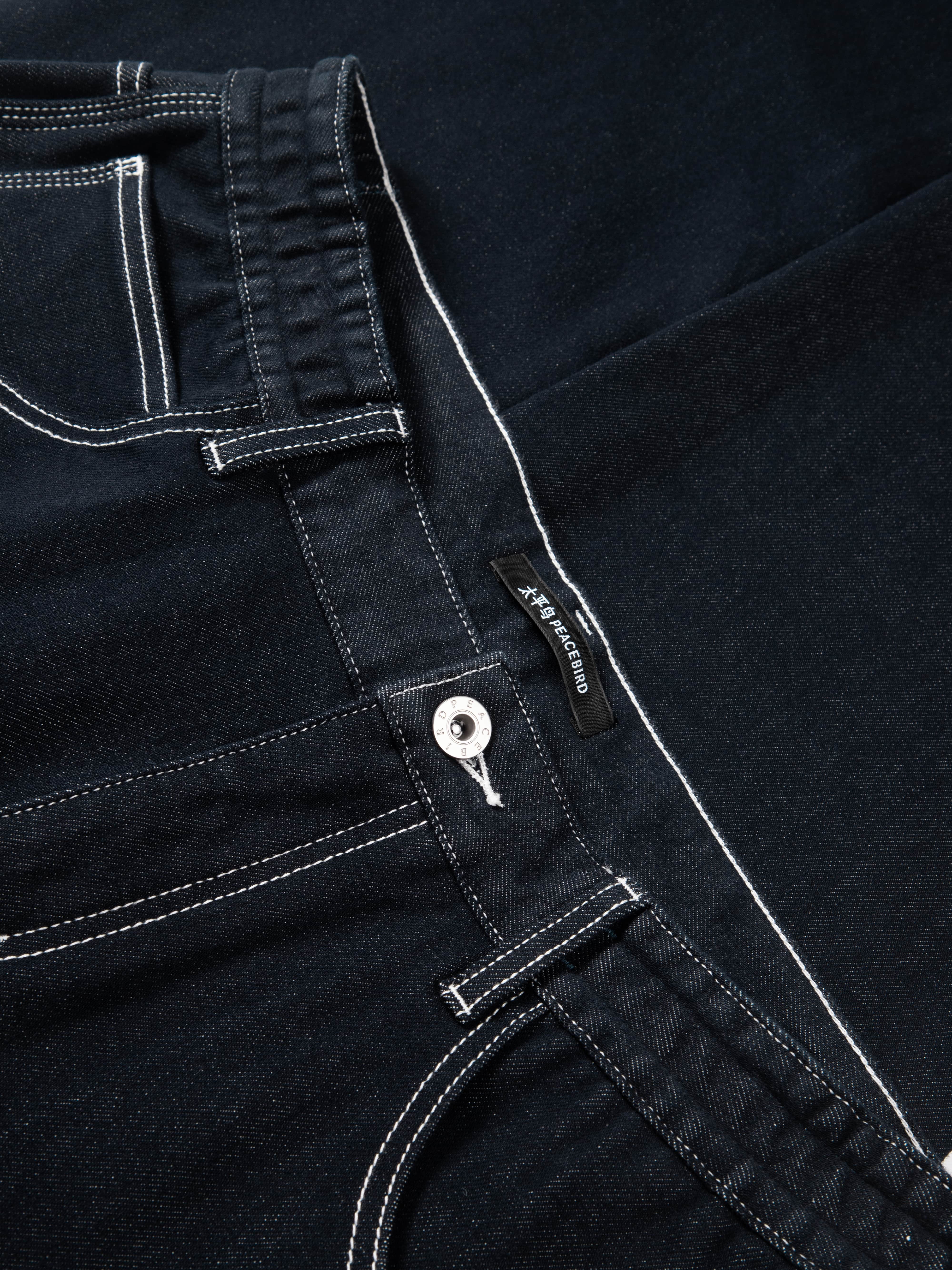 Men's Warm Contrast-Stitch Straight Jeans