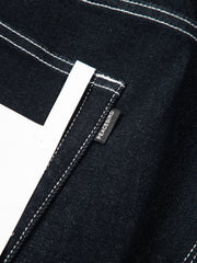 Men's Warm Contrast-Stitch Straight Jeans