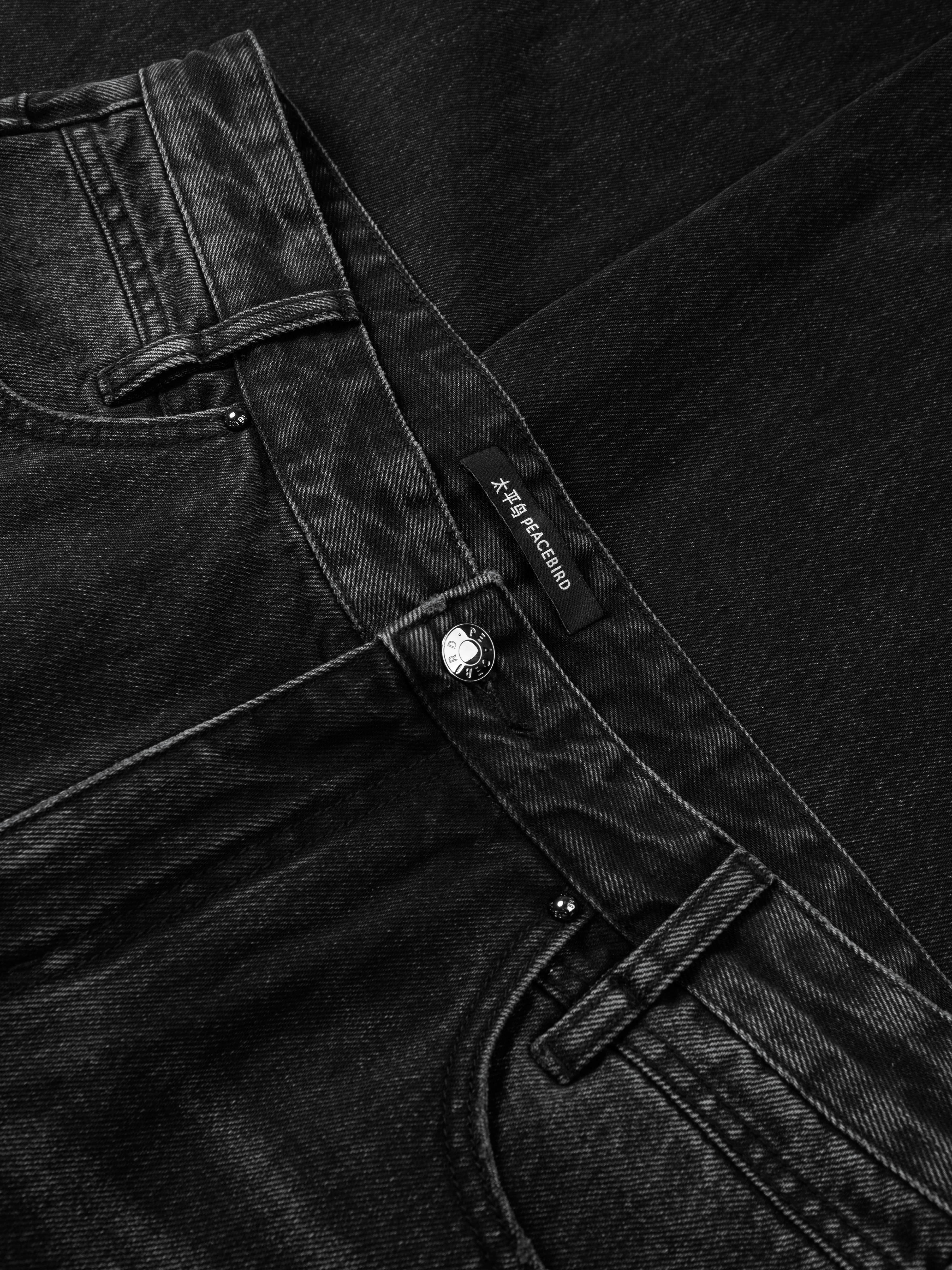 Men's Washed Distressed Straight Jeans