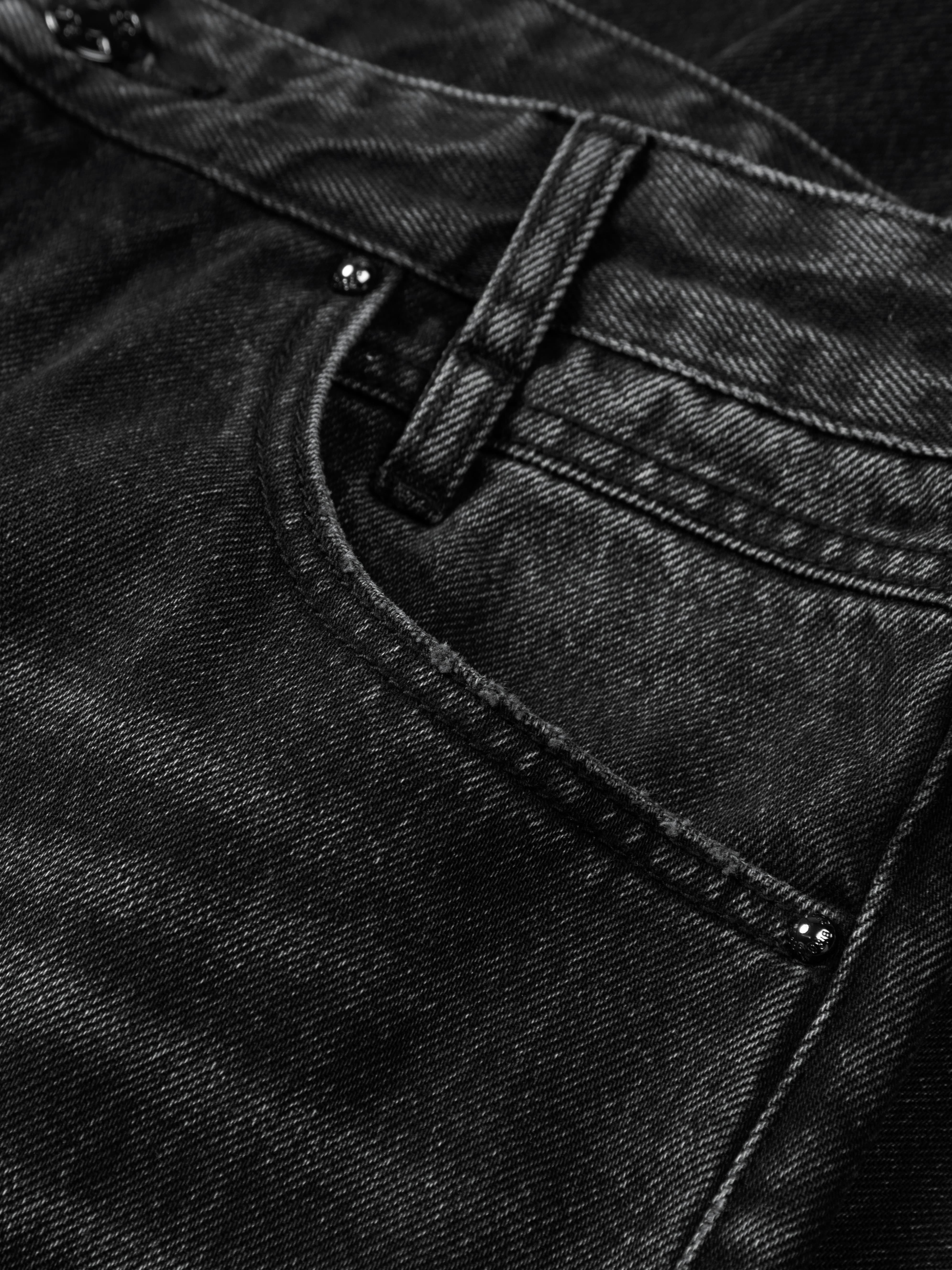 Men's Washed Distressed Straight Jeans