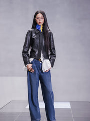 Women's Commuter Waist-Cinching Genuine Leather Jacket