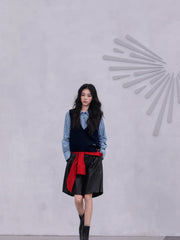 Women's Commuter Plaid Shirt & Knit Vest Two-Piece Set