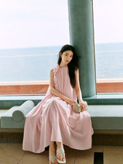 Women's French-style pink halter dress
