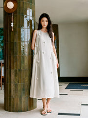 Women's 3D Flower White Vest Dress