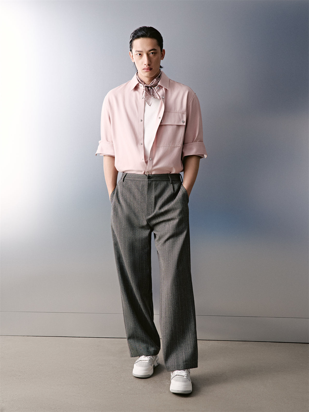 Men's Pink Letter Embroidered Shirt
