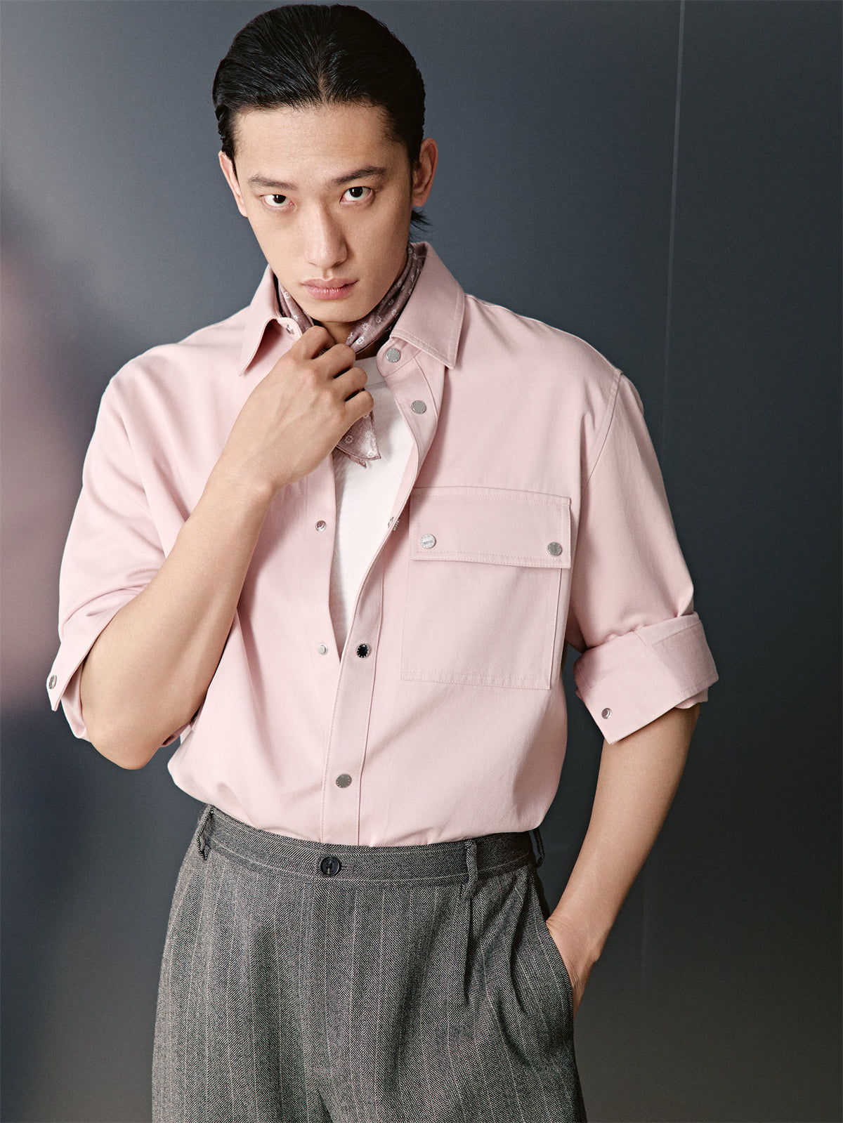 Men's Pink Letter Embroidered Shirt