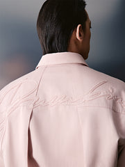 Men's Pink Letter Embroidered Shirt