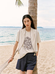 Women's A-line wide-leg denim shorts