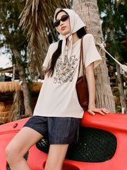 Women's A-line wide-leg denim shorts