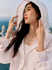 Women's Pink Hooded Long-Sleeve Shirt and Shorts Set