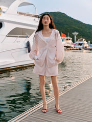 Women's pink hooded long-sleeve shirt