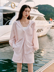 Women's pink hooded long-sleeve shirt