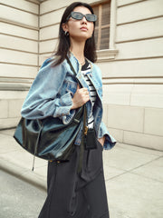 Women's Short Washed Raw-Hem Denim Jacket