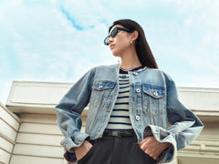 Women's Short Washed Raw-Hem Denim Jacket