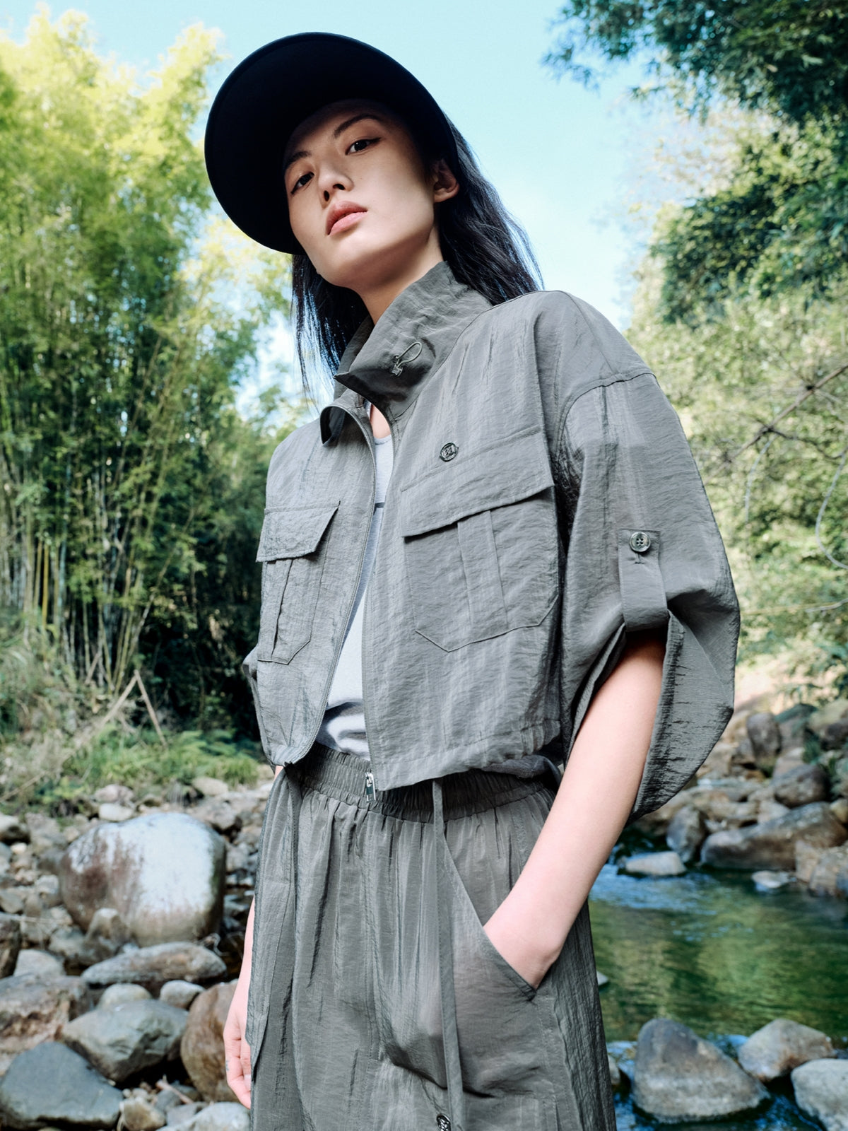 Women's Cropped Acetate Utility Jacket