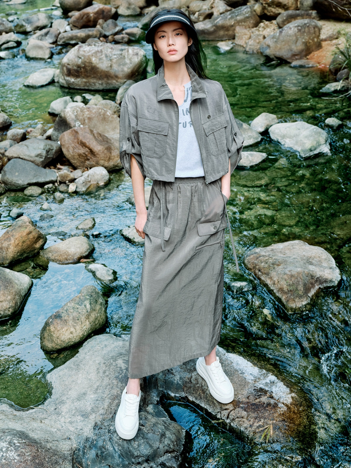 Women's High-Waisted Acetate Utility Skirt