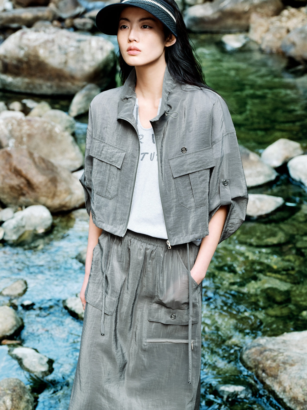 Women's High-Waisted Acetate Utility Skirt