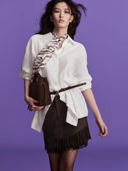 Women's Casual Faux-Suede A-Line Fringe Mini Skirt