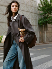 Women's Commuter Double-Breasted Long Trench Coat