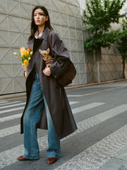 Women's Commuter Double-Breasted Long Trench Coat